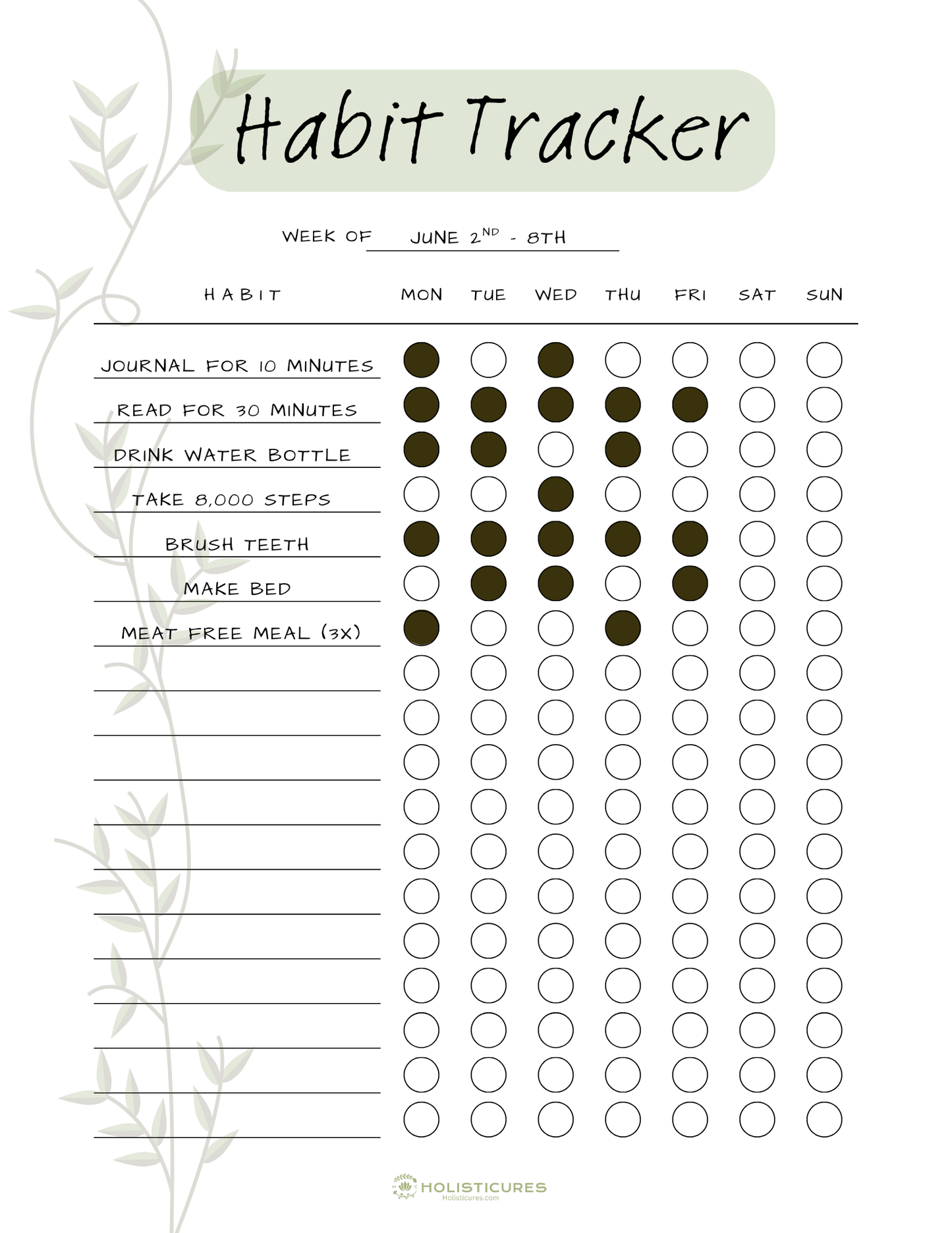 Weekly Habit Tracker (Digital)